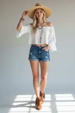 Kendall + Kylie The Icon Short Distressed Denim Blue Jean Shorts Festival 5/27
